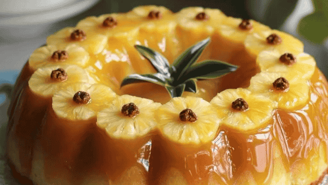 Bolo Tropical de Abacaxi com Calda de Laranja e Toque de Canela