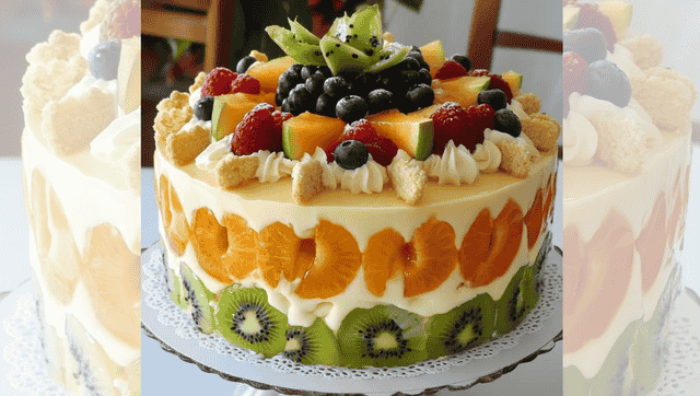 Torta Gelada de Frutas Tropicais com Mousse de Coco