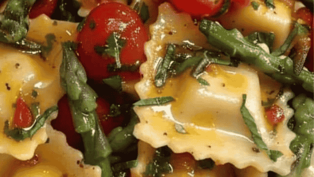 Ravioli com Tomates Aspargo e Ervas